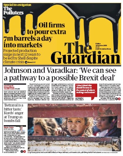 The Guardian Newspaper Front Page (UK) for 11 October 2019