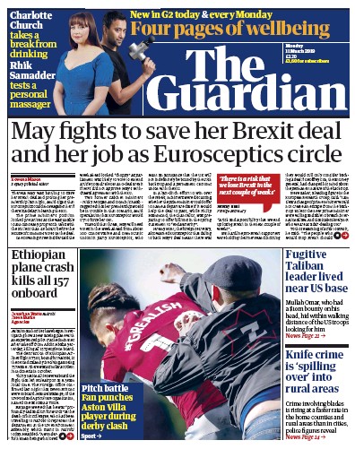 The Guardian Newspaper Front Page (UK) for 11 March 2019
