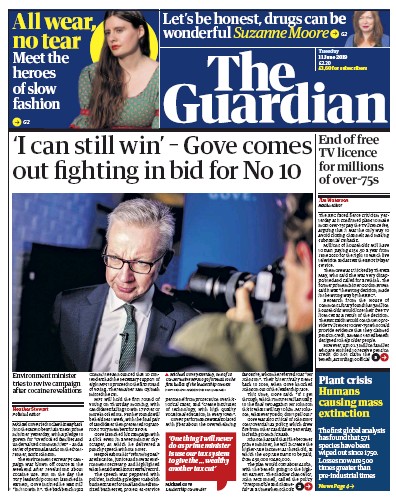 The Guardian Newspaper Front Page (UK) for 11 June 2019