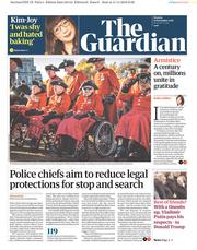 The Guardian (UK) Newspaper Front Page for 12 November 2018