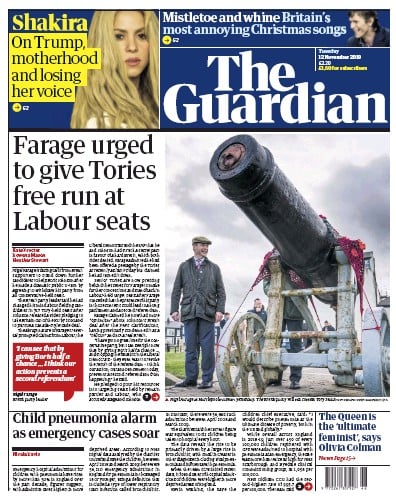 The Guardian Newspaper Front Page (UK) for 12 November 2019