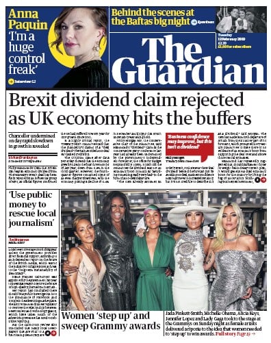 The Guardian Newspaper Front Page (UK) for 12 February 2019