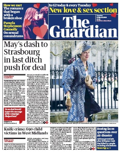 The Guardian Newspaper Front Page (UK) for 12 March 2019