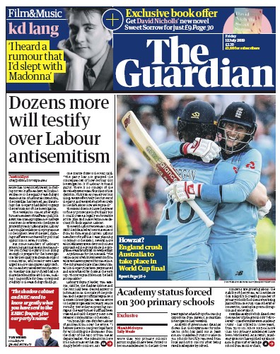 The Guardian Newspaper Front Page (UK) for 12 July 2019