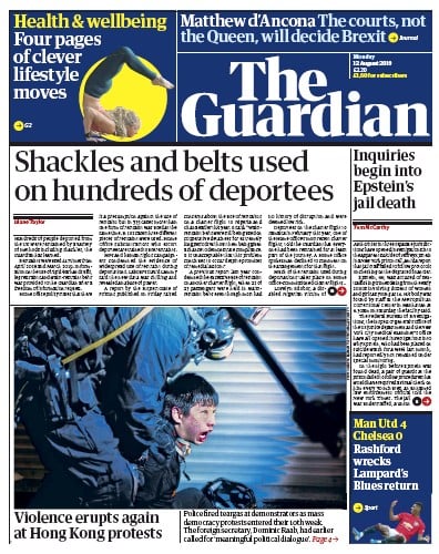 The Guardian Newspaper Front Page (UK) for 12 August 2019