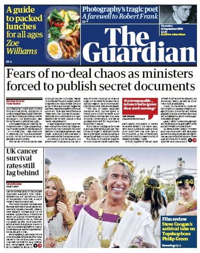 The Guardian Newspaper Front Page (UK) for 12 September 2019