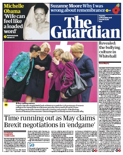 The Guardian Newspaper Front Page (UK) for 13 November 2018
