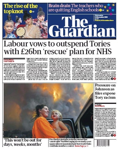 The Guardian Newspaper Front Page (UK) for 13 November 2019