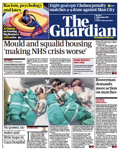 The Guardian Newspaper Front Page (UK) for 13 November 2023