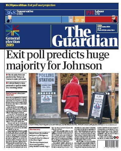 The Guardian Newspaper Front Page (UK) for 13 December 2019
