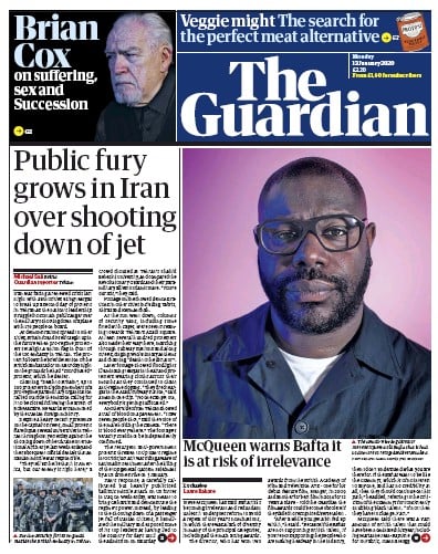 The Guardian Newspaper Front Page (UK) for 13 January 2020