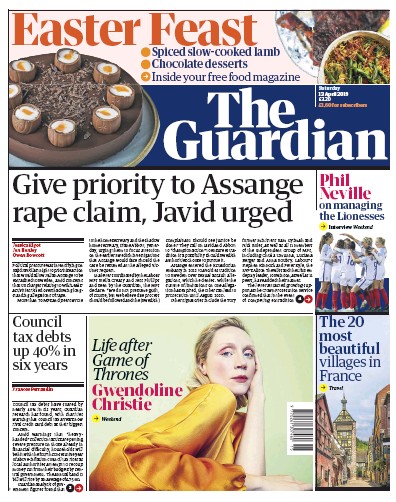 The Guardian Newspaper Front Page (UK) for 13 April 2019