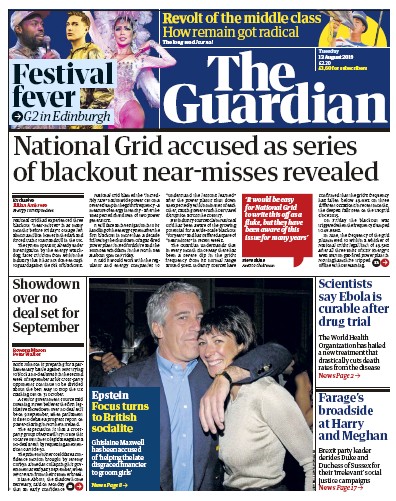 The Guardian Newspaper Front Page (UK) for 13 August 2019
