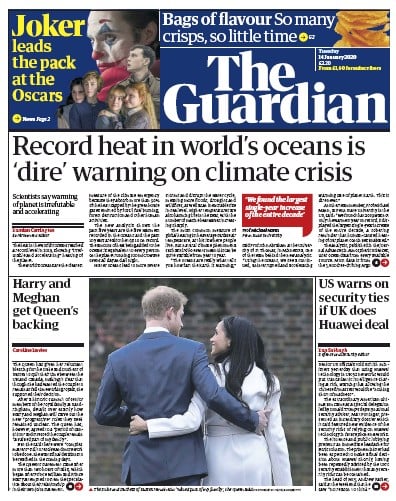 The Guardian Newspaper Front Page (UK) for 14 January 2020