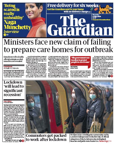 The Guardian Newspaper Front Page (UK) for 14 May 2020