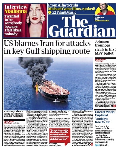 The Guardian Newspaper Front Page (UK) for 14 June 2019