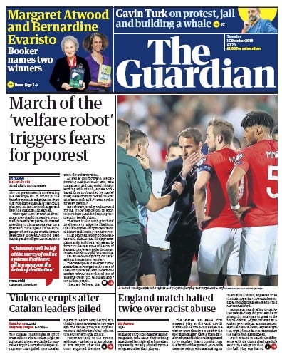 The Guardian Newspaper Front Page (UK) for 15 October 2019
