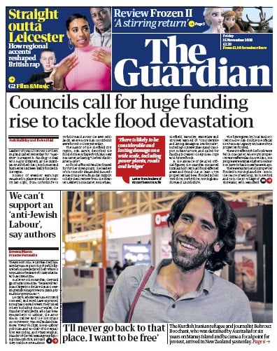The Guardian Newspaper Front Page (UK) for 15 November 2019