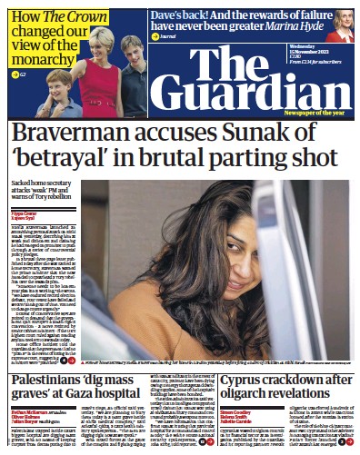 The Guardian Newspaper Front Page (UK) for 15 November 2023