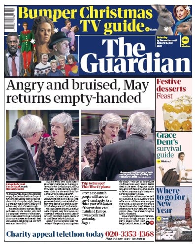 The Guardian Newspaper Front Page (UK) for 15 December 2018