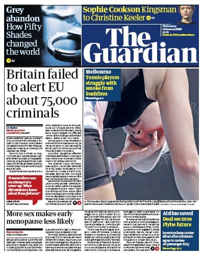 The Guardian Newspaper Front Page (UK) for 15 January 2020