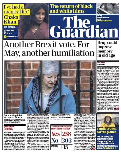 The Guardian Newspaper Front Page (UK) for 15 February 2019