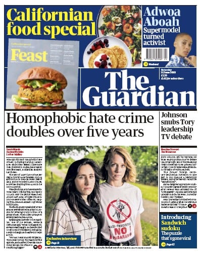 The Guardian Newspaper Front Page (UK) for 15 June 2019