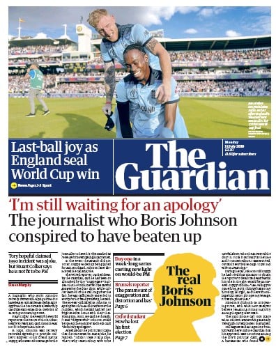 The Guardian Newspaper Front Page (UK) for 15 July 2019