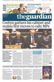 The Guardian Newspaper Front Page (UK) for 15 September 2015