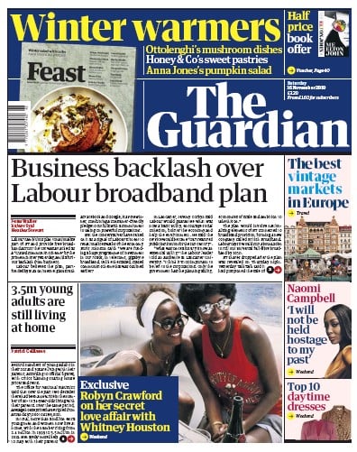 The Guardian Newspaper Front Page (UK) for 16 November 2019