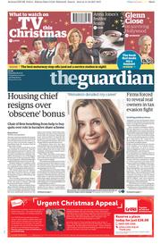 The Guardian (UK) Newspaper Front Page for 16 December 2017
