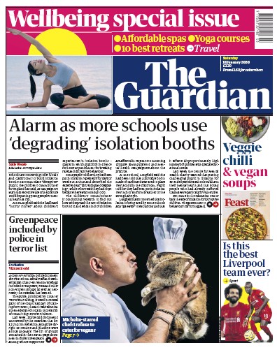 The Guardian Newspaper Front Page (UK) for 18 January 2020