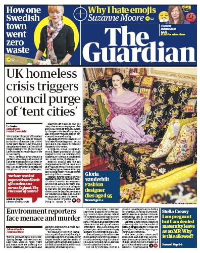 The Guardian Newspaper Front Page (UK) for 18 June 2019