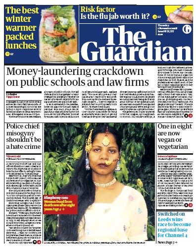 The Guardian Newspaper Front Page (UK) for 1 November 2018