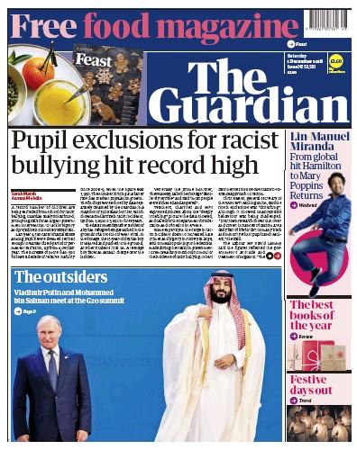 The Guardian Newspaper Front Page (UK) for 1 December 2018