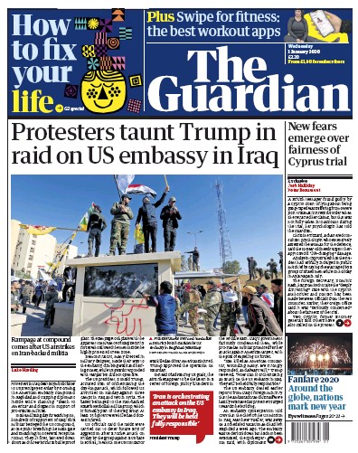 The Guardian Newspaper Front Page (UK) for 1 January 2020