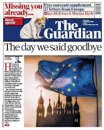 The Guardian Newspaper Front Page (UK) for 1 February 2020