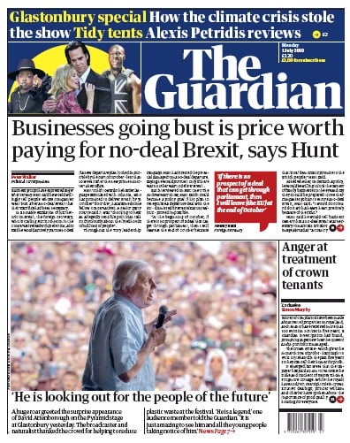 The Guardian Newspaper Front Page (UK) for 1 July 2019