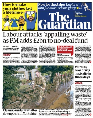 The Guardian Newspaper Front Page (UK) for 1 August 2019