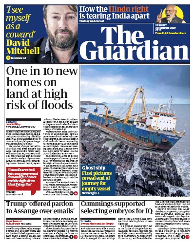 The Guardian Newspaper Front Page (UK) for 20 February 2020