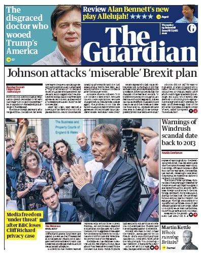The Guardian Newspaper Front Page (UK) for 20 July 2018