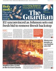 The Guardian (UK) Newspaper Front Page for 20 August 2019