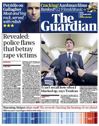 The Guardian Newspaper Front Page (UK) for 20 September 2019