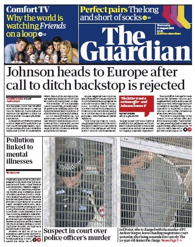 The Guardian Newspaper Front Page (UK) for 21 August 2019