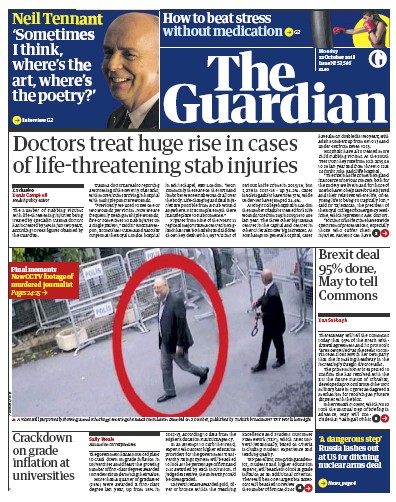 The Guardian Newspaper Front Page (UK) for 22 October 2018