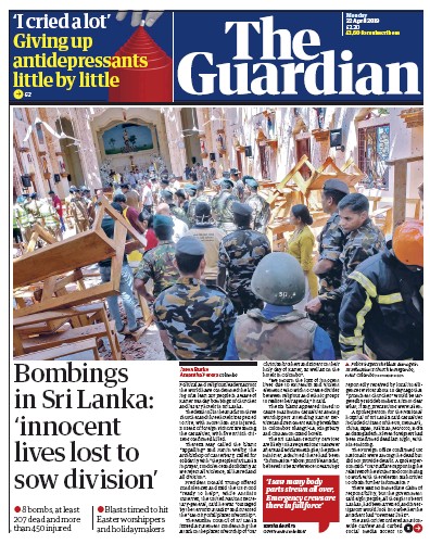 The Guardian Newspaper Front Page (UK) for 22 April 2019
