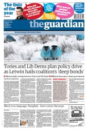The Guardian Newspaper Front Page (UK) for 23 December 2010