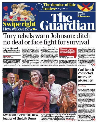 The Guardian Newspaper Front Page (UK) for 23 July 2019