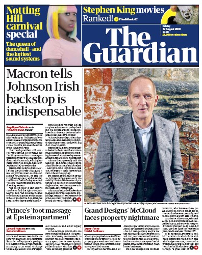 The Guardian Newspaper Front Page (UK) for 23 August 2019