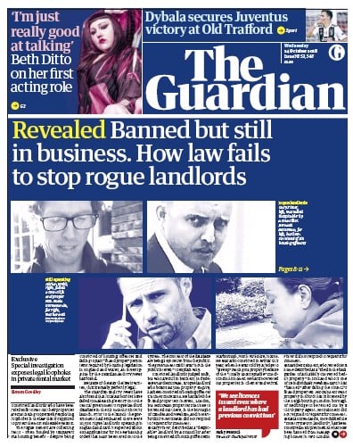 The Guardian Newspaper Front Page (UK) for 24 October 2018